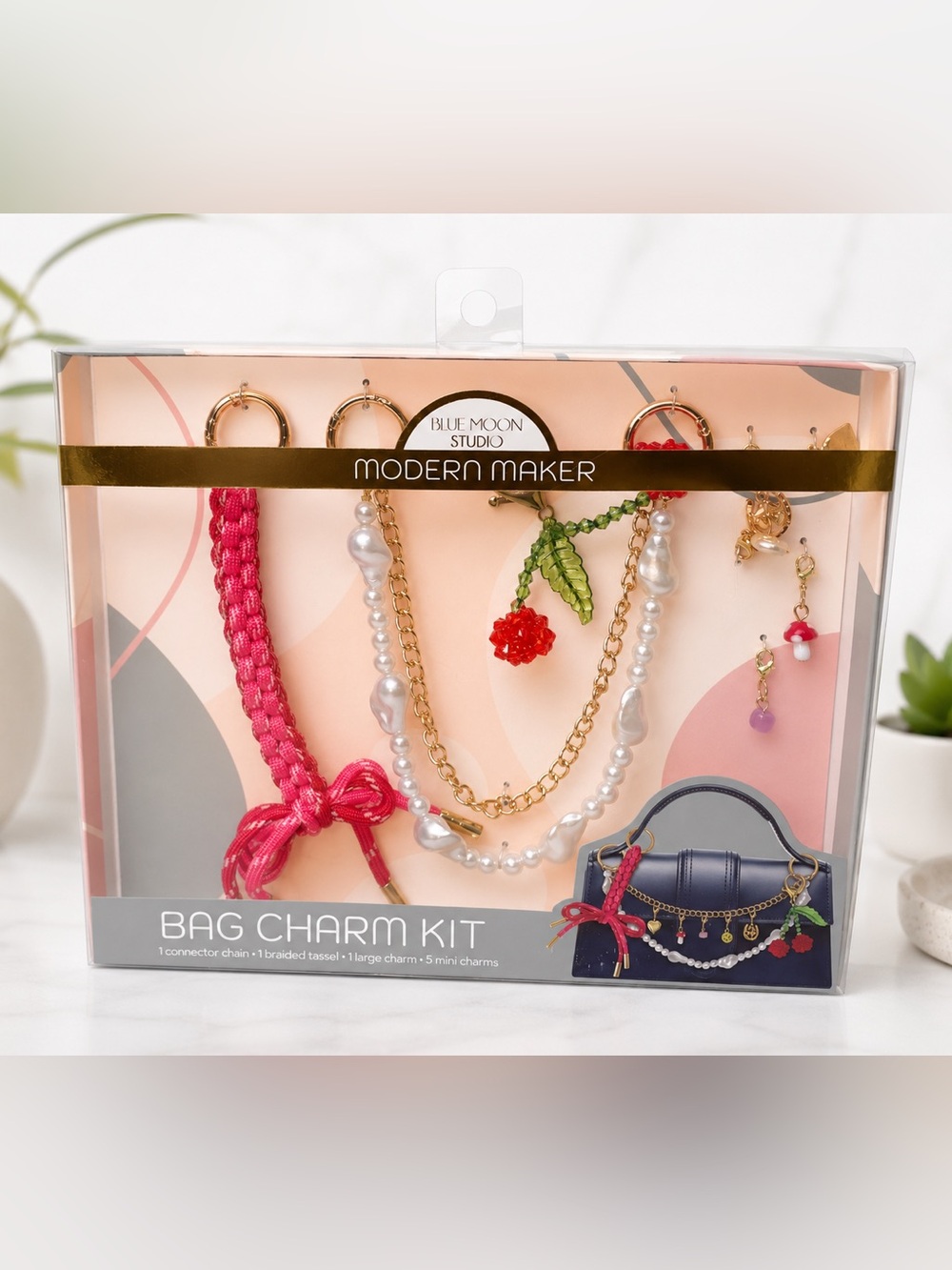 Blue Moon Studio NWT Modern Maker Bag Charm Kit DIY Purse Keychain Pearls Cherry